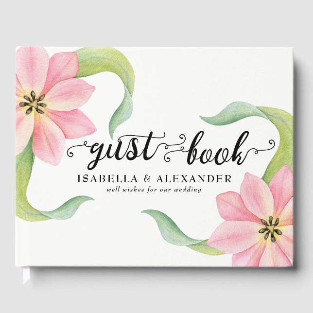Libro de invitados de boda de tulipanes de acuarel (Anverso)