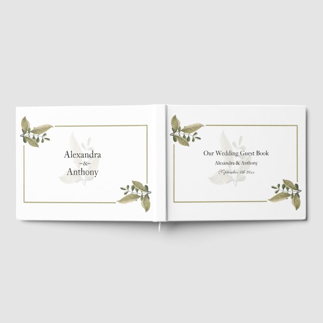 Libro de invitados de boda de vegetación minimalis (Lleno)
