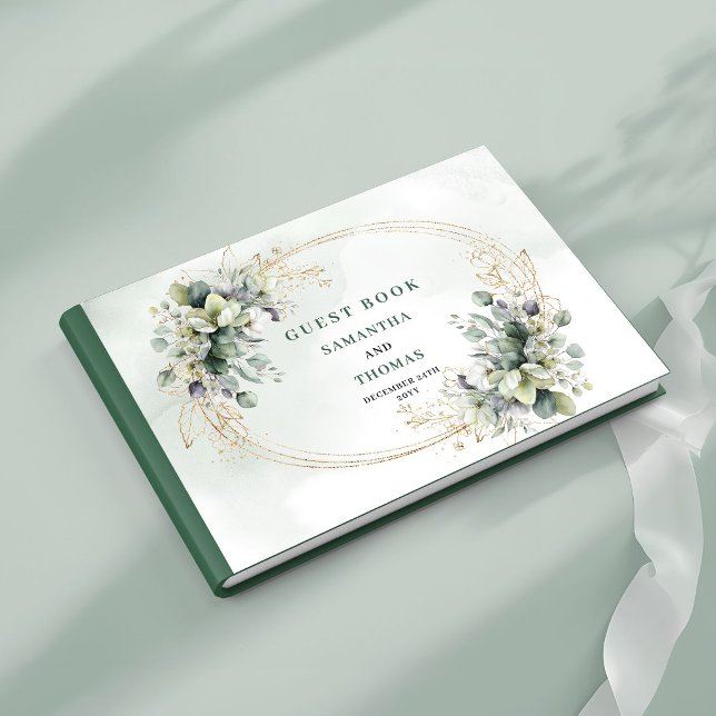 Libro de invitados de boda de verde eucalipto polv (Dusty Green Eucalyptus Greenery Wedding Guest Book)