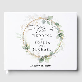 Libro de invitados de boda de verde y dorado