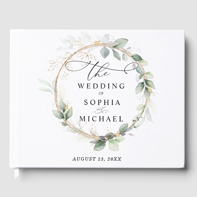 Libro de invitados de boda de verde y dorado (Anverso)