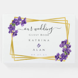 Libro de invitados de boda de violetas púrpuras pr