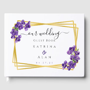 Libro de invitados de boda de violetas púrpuras pr