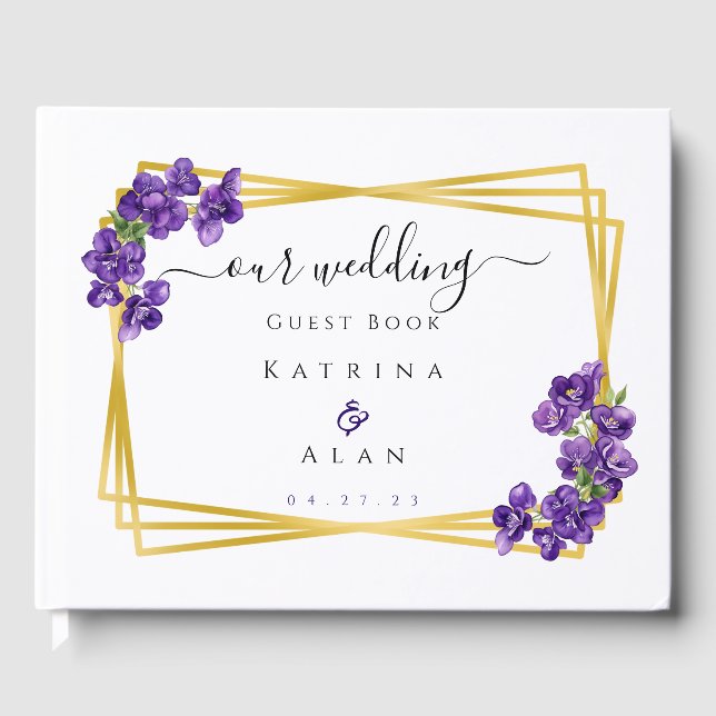 Libro de invitados de boda de violetas púrpuras pr (Anverso)