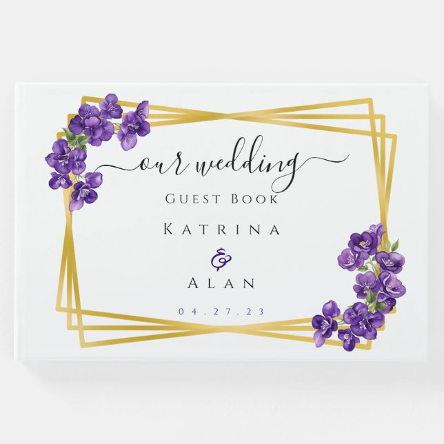 Libro de invitados de boda Deep Purple Violets (Anverso)