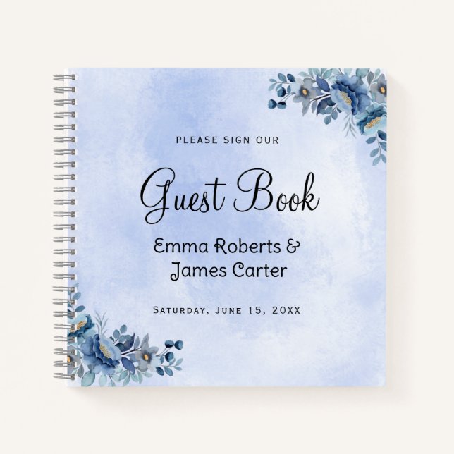 Libro de invitados de boda Delight Floral Azul (Anverso)