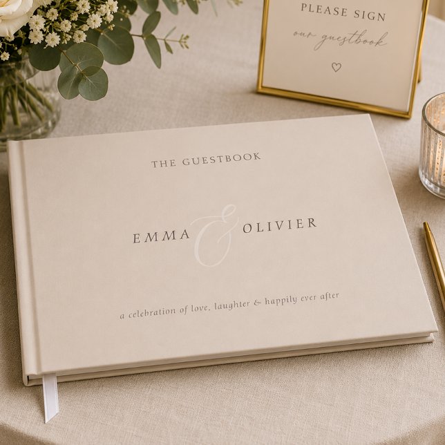 Libro de invitados de boda editorial marrón cacao  (Minimal Cocoa Brown Editorial Wedding Guestbook)