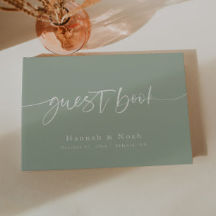Libro de invitados de boda Elegant Script Sage Cre
