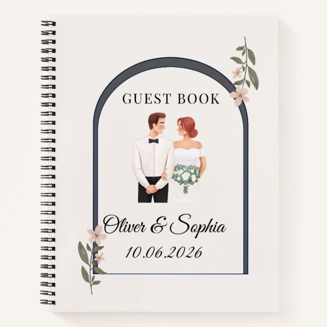 Libro de invitados de boda elegante con acuarela f (Anverso)