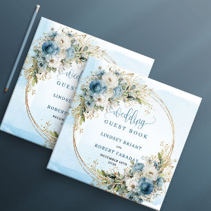 Libro de invitados de boda elegante con flores azu