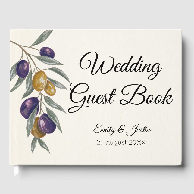 Libro de invitados de boda elegante de olivo perso (Anverso)