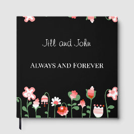 Libro de invitados de boda elegante floral y negro