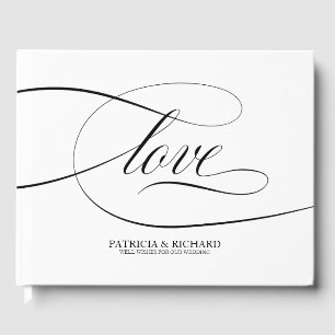 Libro de invitados de boda elegante letra negra
