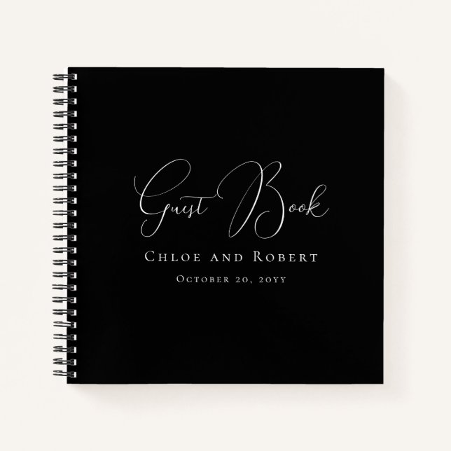 Libro de invitados de boda elegante moderno en neg (Anverso)