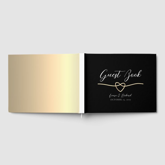 Libro de invitados de boda elegante negro y oro (Lleno)