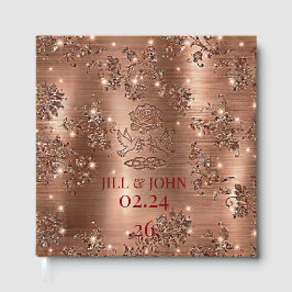 Libro de invitados de boda elegante rosa dorado fl