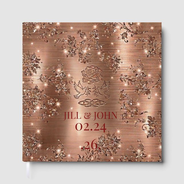 Libro de invitados de boda elegante rosa dorado fl (Anverso)