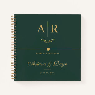 Libro de Invitados de Boda Elegante Verde y Dorado