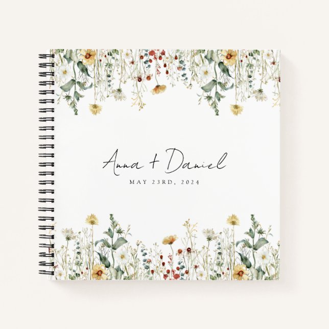 Libro de invitados de boda en campo de flores silv (Anverso)
