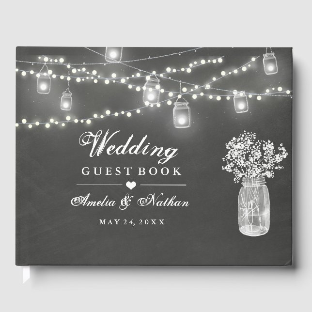 Libro de invitados de boda en frasco de Mason con  (Anverso)