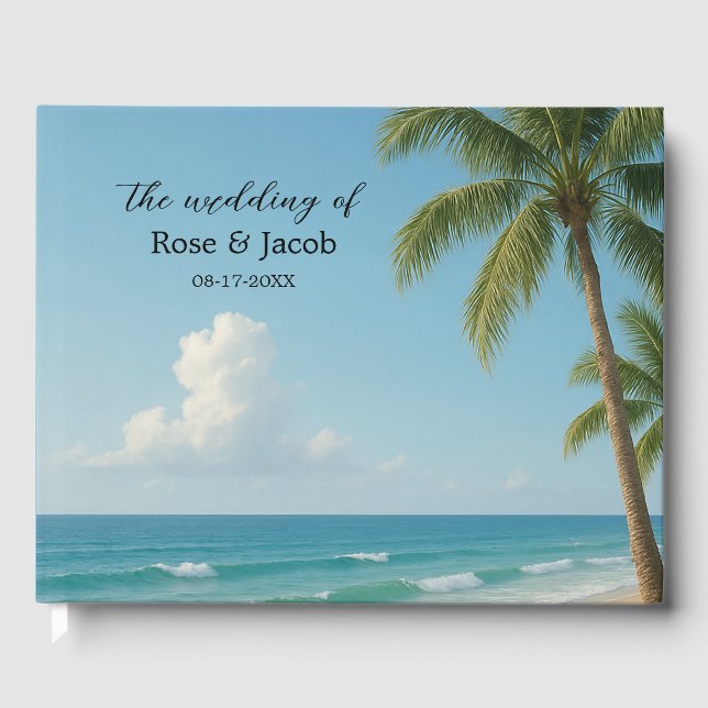 Libro de invitados de boda en playa tropical (Anverso)