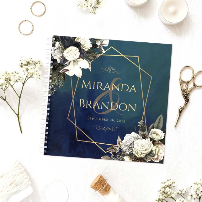 Libro de invitados de boda Esmeralda Floral Verde (Subido por el creador)