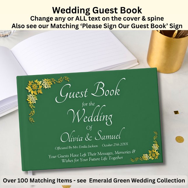 Libro de invitados de boda esmeralda verde y dorad (Subido por el creador)