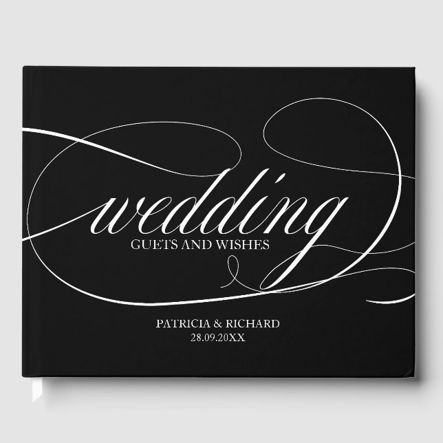 Libro de invitados de boda Fancy negro y blanco (Anverso)