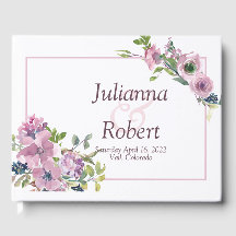 Libro de invitados de boda floral acuarela púrpura