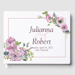 Libro de invitados de boda floral acuarela púrpura