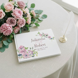 Libro de invitados de boda floral acuarela púrpura