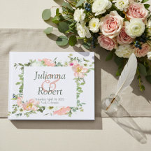 Libro de invitados de boda floral acuarela rosa bo