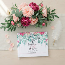 Libro de invitados de boda floral acuarela rosa de