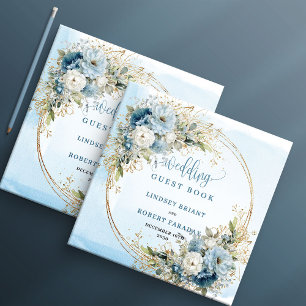 Libro de invitados de boda floral azul bohemio dor