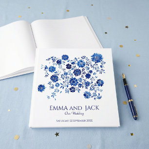 Libro de invitados de boda floral azul bonito chin