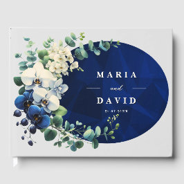 Libro de invitados de boda floral azul marino