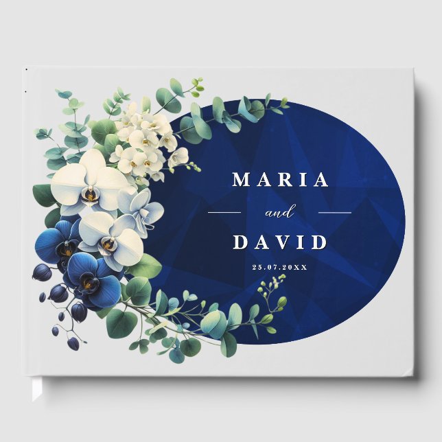 Libro de invitados de boda floral azul marino (Anverso)
