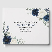 Libro de invitados de boda floral azul marino plat