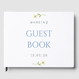 Libro de invitados de boda floral azul minimalista