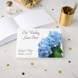 Libro de invitados de boda floral azul personaliza