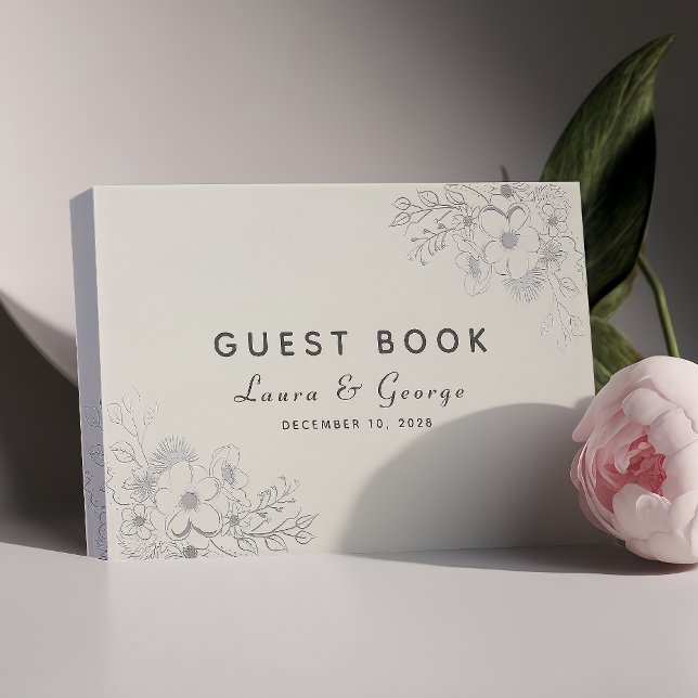 Libro de invitados de boda floral azul polvoriento (Subido por el creador)