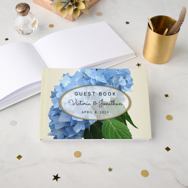 Libro de invitados de Boda floral Blue Heaven (Anverso Abierto)