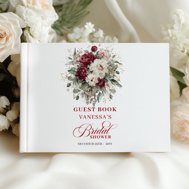 Libro de invitados de boda floral burgundy chic do (Chic Burgundy Floral Gold Bridal Shower Guest Book)