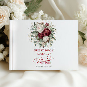 Libro de invitados de boda floral de Borgoña hermo