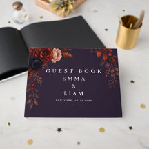 Libro de invitados de boda floral de Borgoña tempe