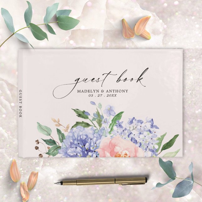 Libro de invitados de boda floral de Hortensia Azu (Close up photo)