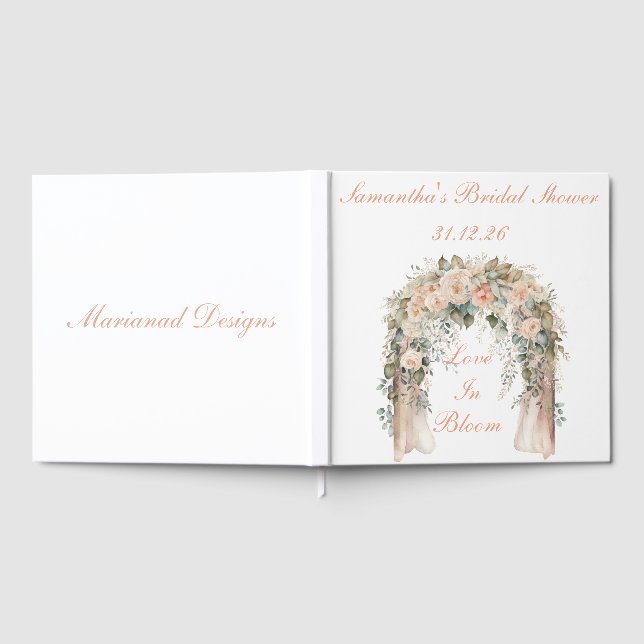 Libro de invitados de boda floral de melocotón ele (Lleno)