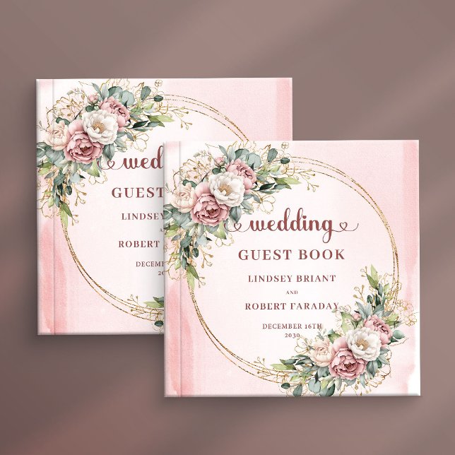 Libro de invitados de boda floral de oro rosa chic (Chic Rose Gold Floral Greenery Wedding Guest Book

)