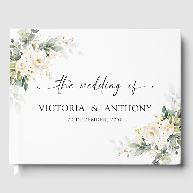 Libro de invitados de Boda floral de rosas blancas (Anverso)