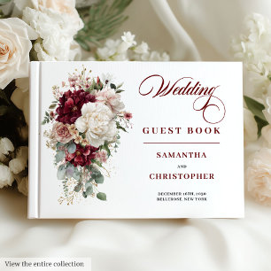 Libro de invitados de boda floral dorado con rubor